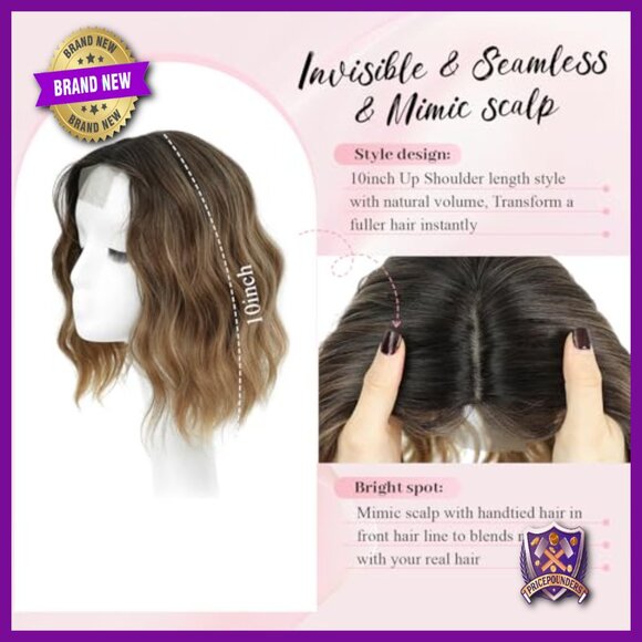 Synthetic Wavy Hair Topper for Thinning Hair, Lightweight Breathable Hairpiece